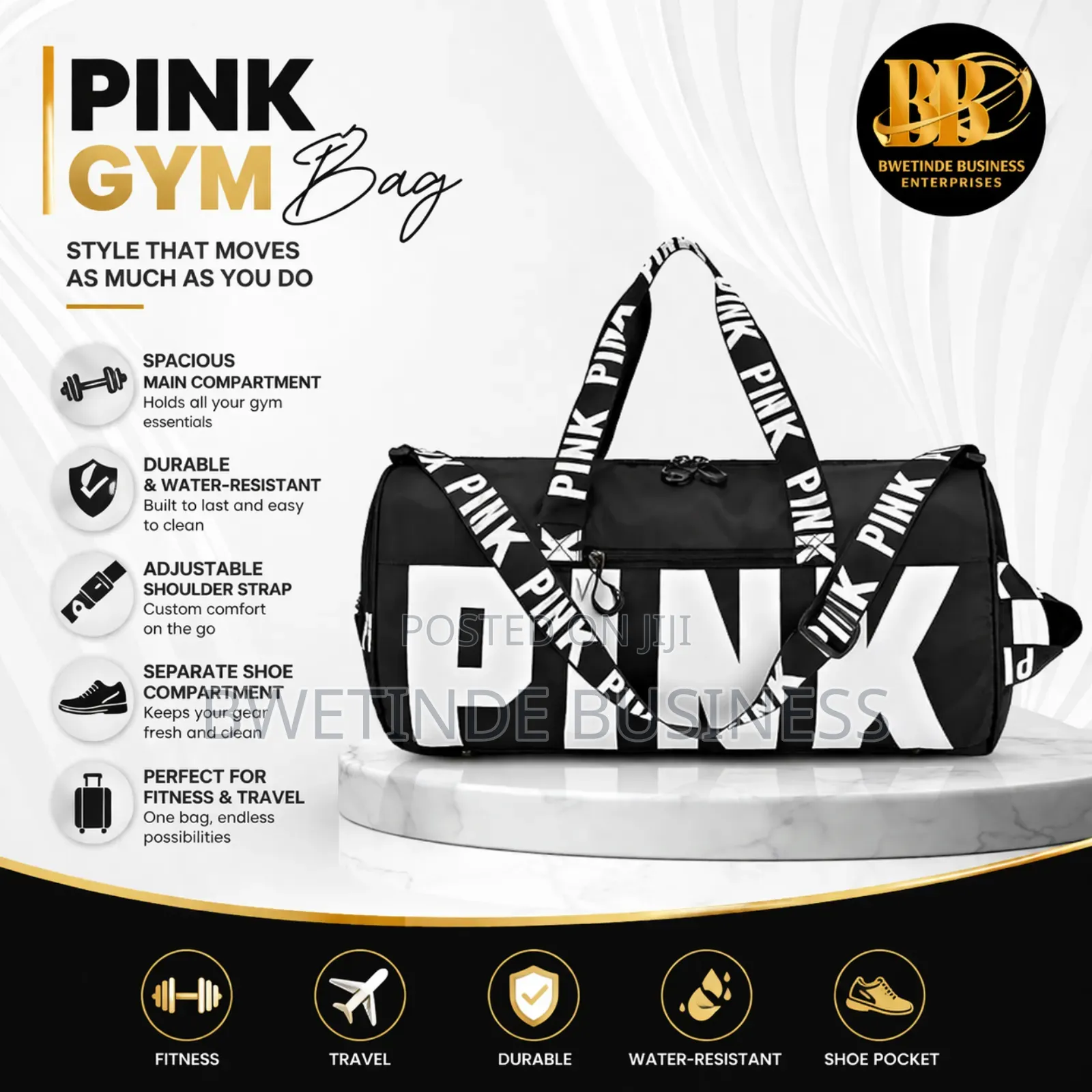 Duffle Bag Carryon for Swim/Fitness/Yoga/Weekender (Black)