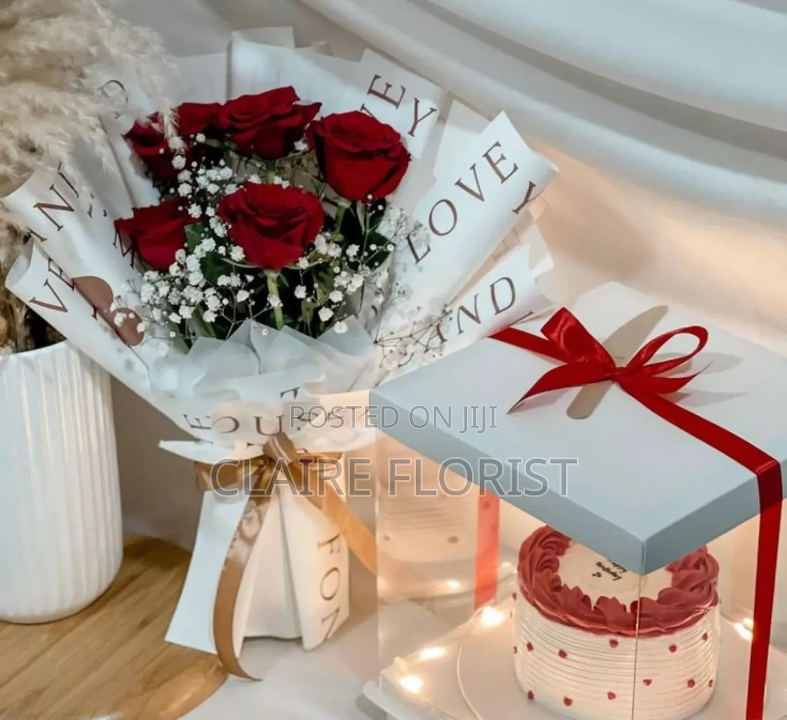 Cake, Wine, Chocolate and Fresh Flower Package for Birthday