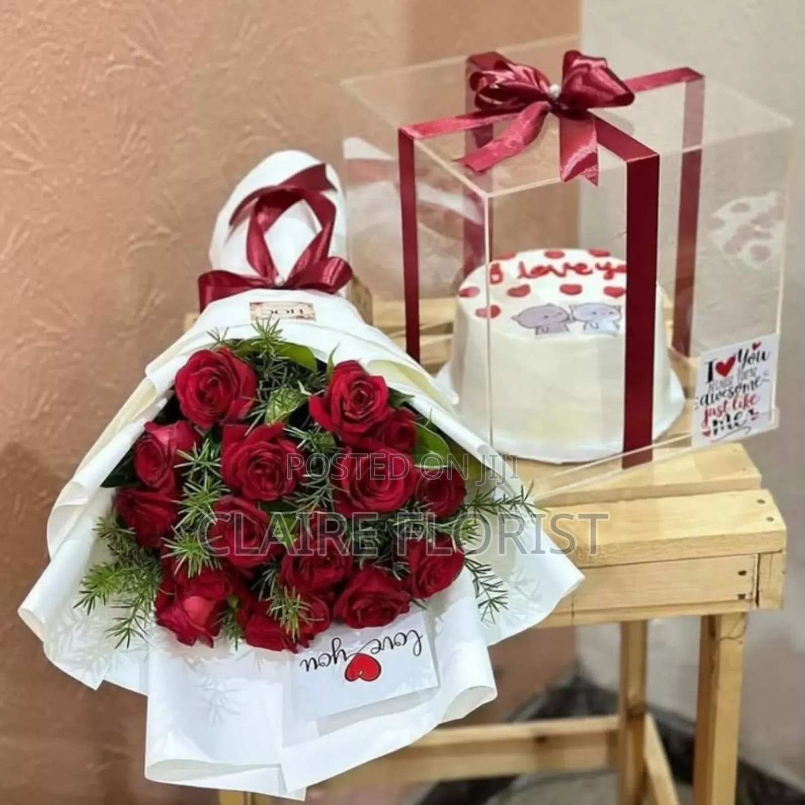 Cake, Wine, Chocolate and Fresh Flower Package for Birthday