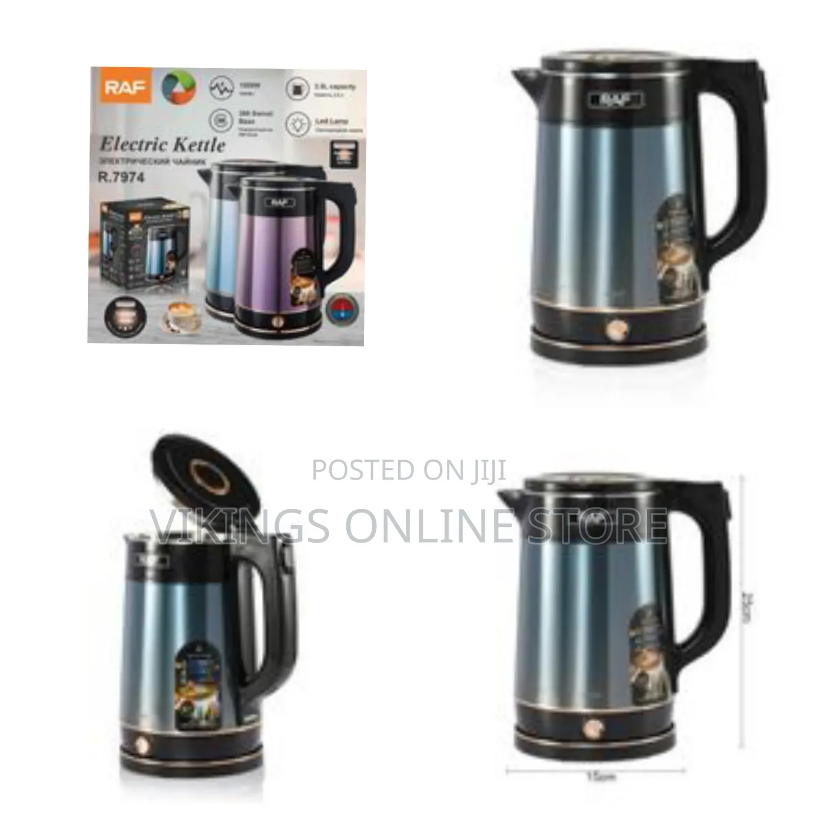 Raf 2.5litre Stainless Steel Electric Kettle Large Capacity 360