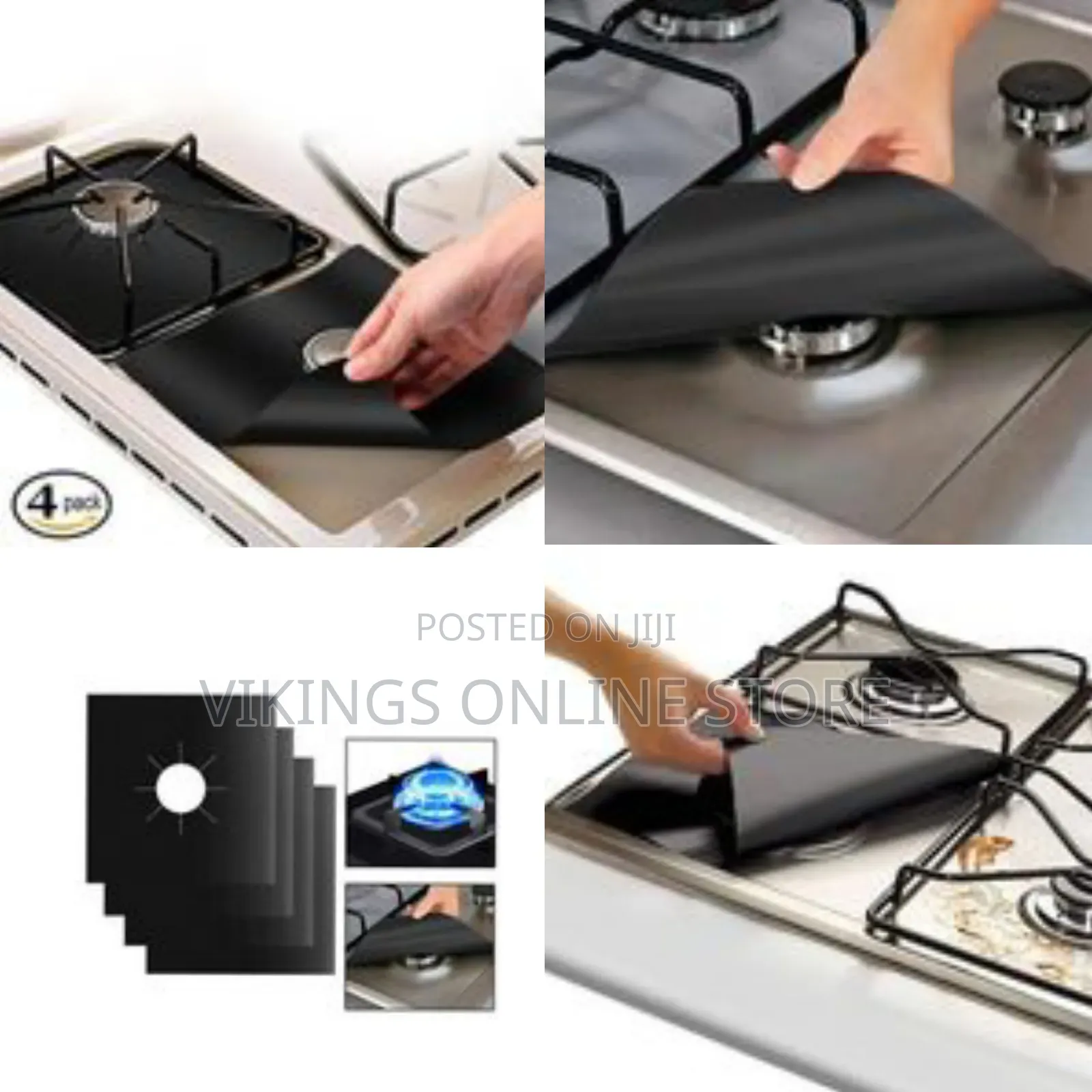 4 Piece Gas Burner/Cooker Protector Mat - Black