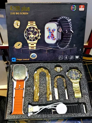 A100 Plus Smartwatch Men Gift Set – 2 Straps + Gold Jewelry
