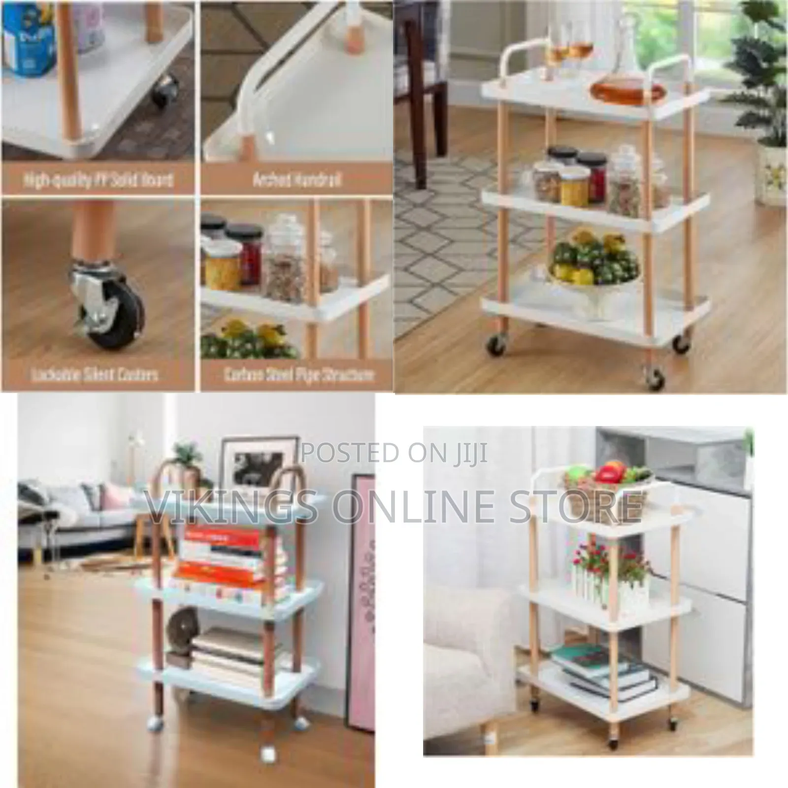 3-Tier Rolling Kitchen Storage Cart With Locking Wheel Serving Trolley