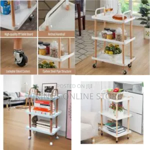 3-Tier Rolling Kitchen Storage Cart With Locking Wheel Serving Trolley