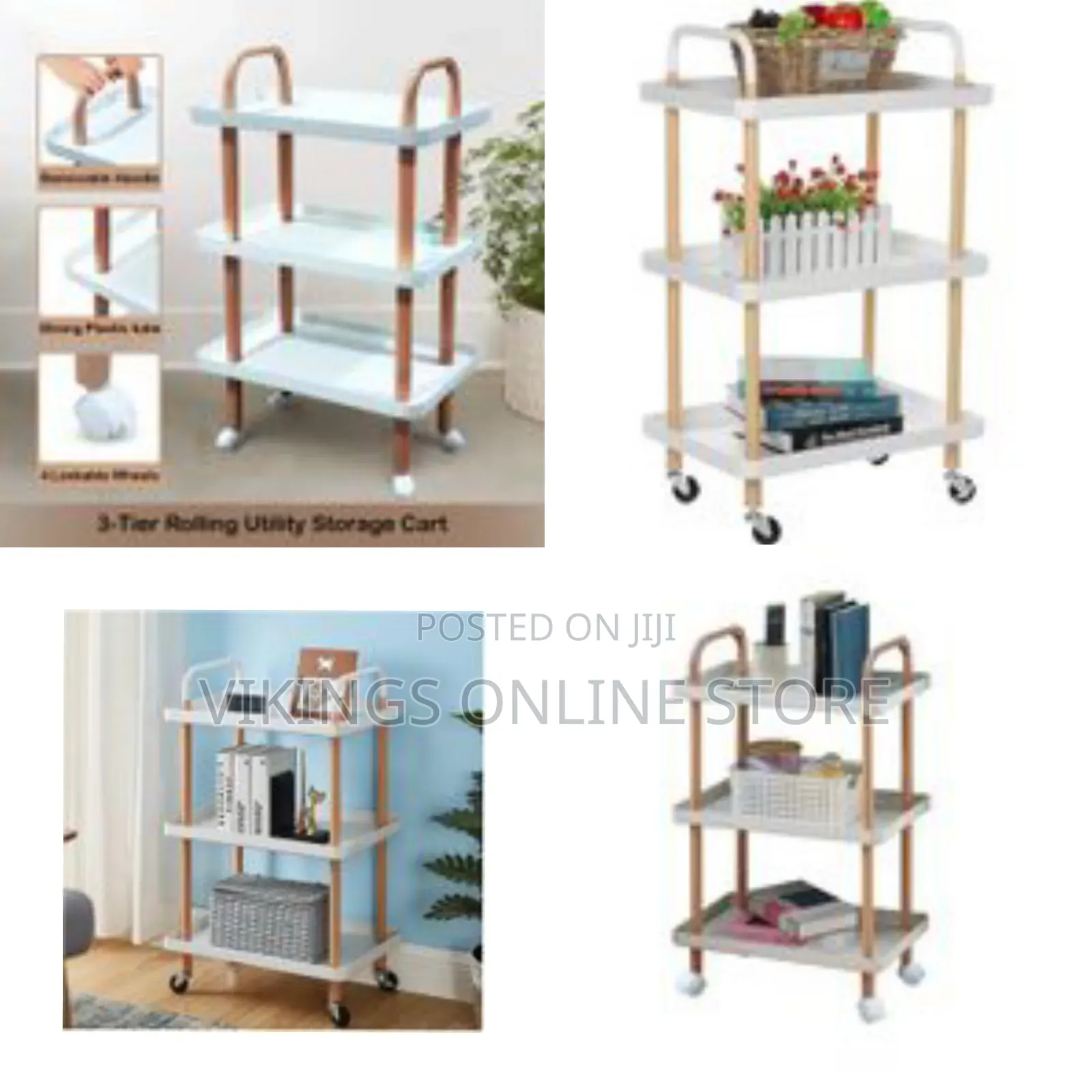 3-Tier Rolling Kitchen Storage Cart With Locking Wheel Serving Trolley