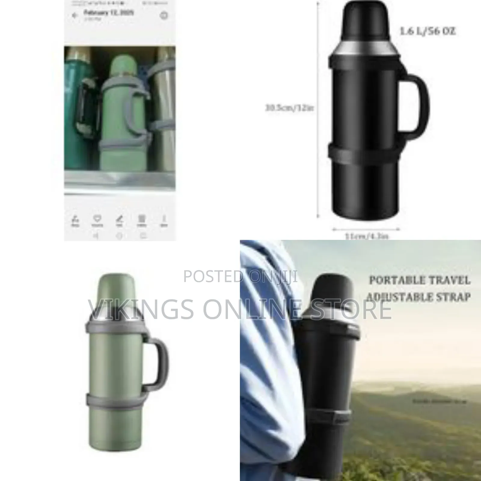1600ml Large Capacity Stainless Steel Vacuum Flask With Cup, Portable