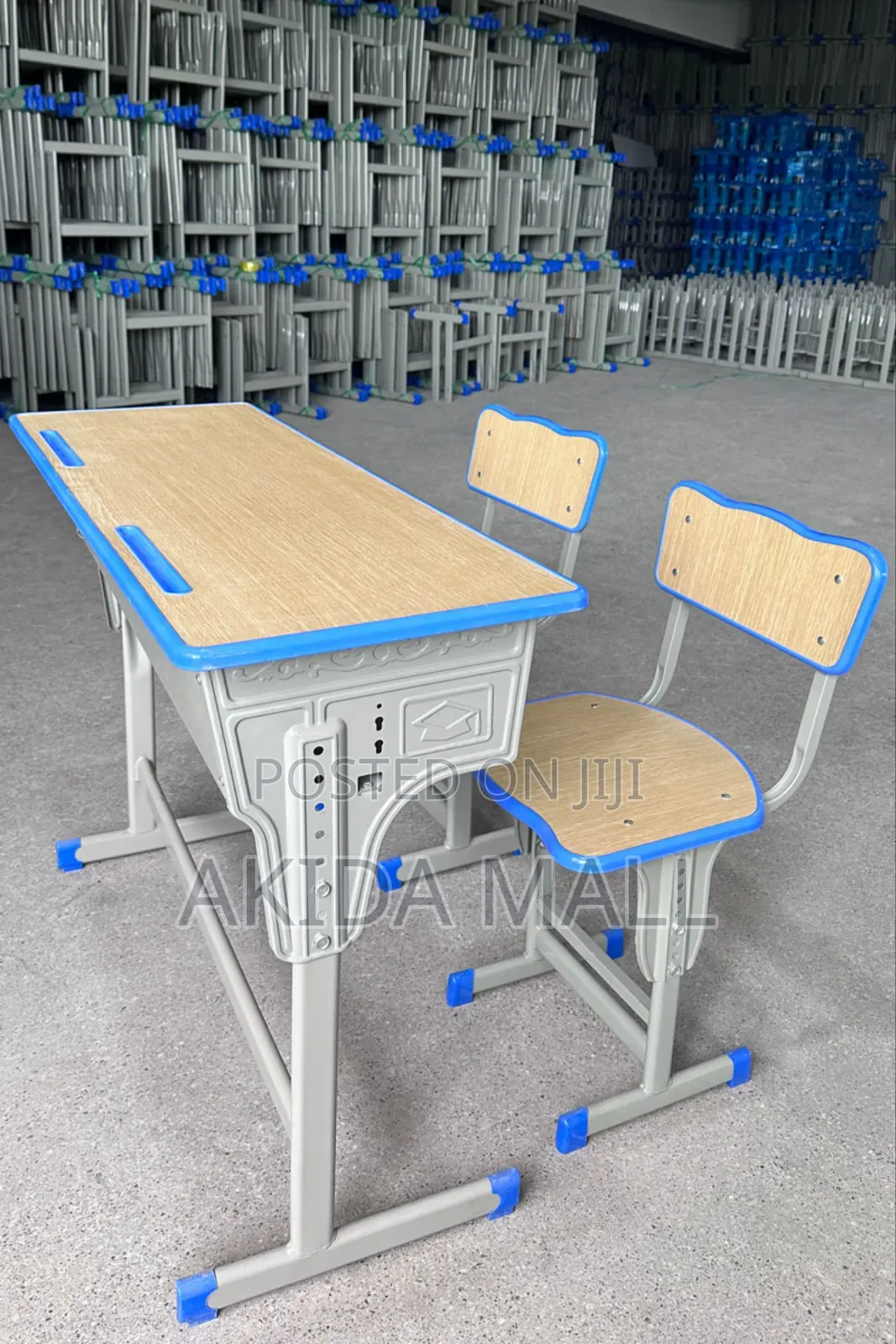 Modern Adjustable Double School Desk and Chair With MDF Laminated Body