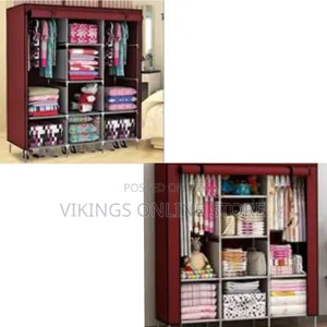 3 Column Cloth Frame Portable Wardrobe - Maroon