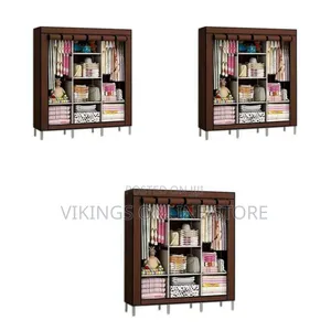 3 Column Cloth Frame Portable Wardrobe - Brown