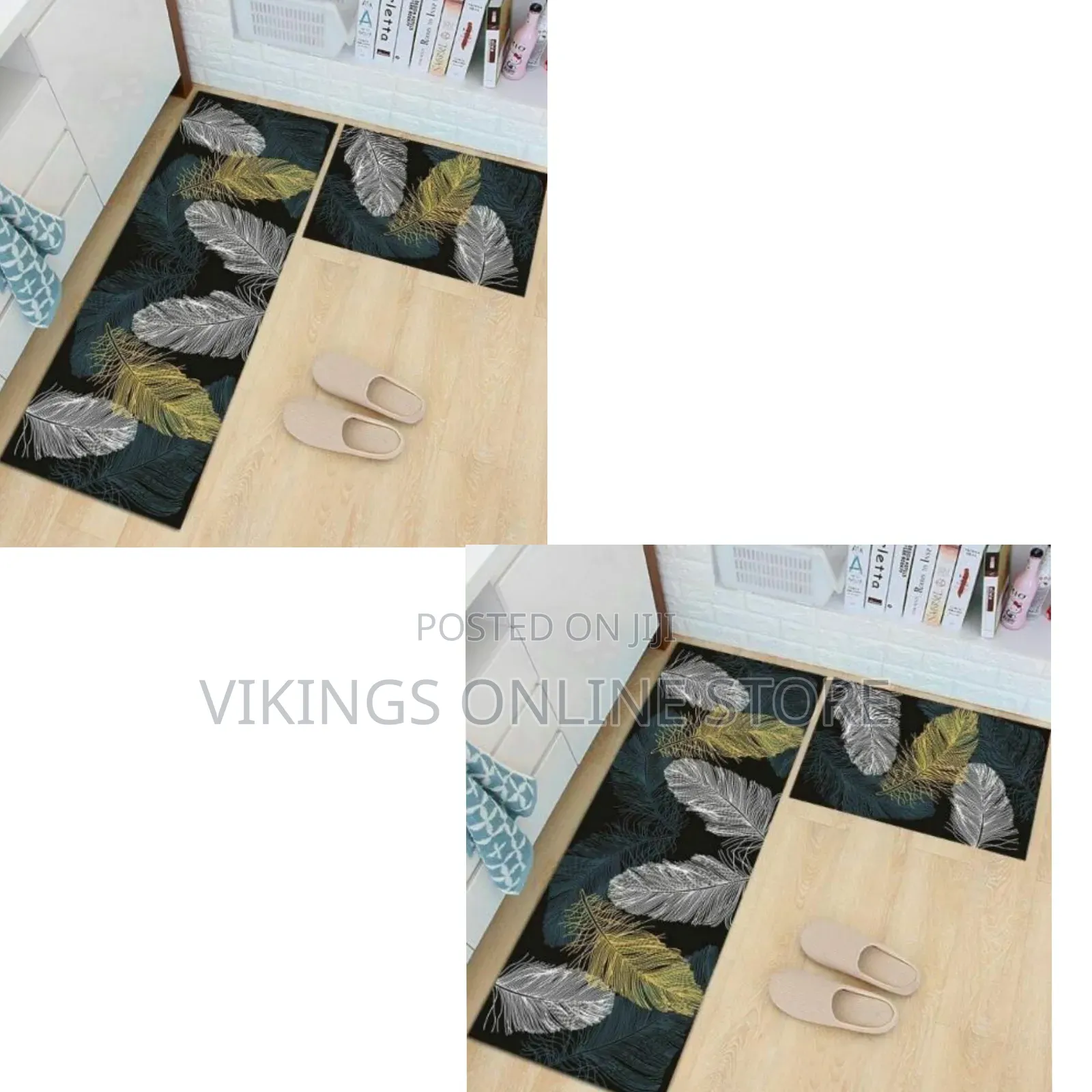2pcs Non-Slip Bedroom Floor Kitchen Rugs Doormats Carpets- Green