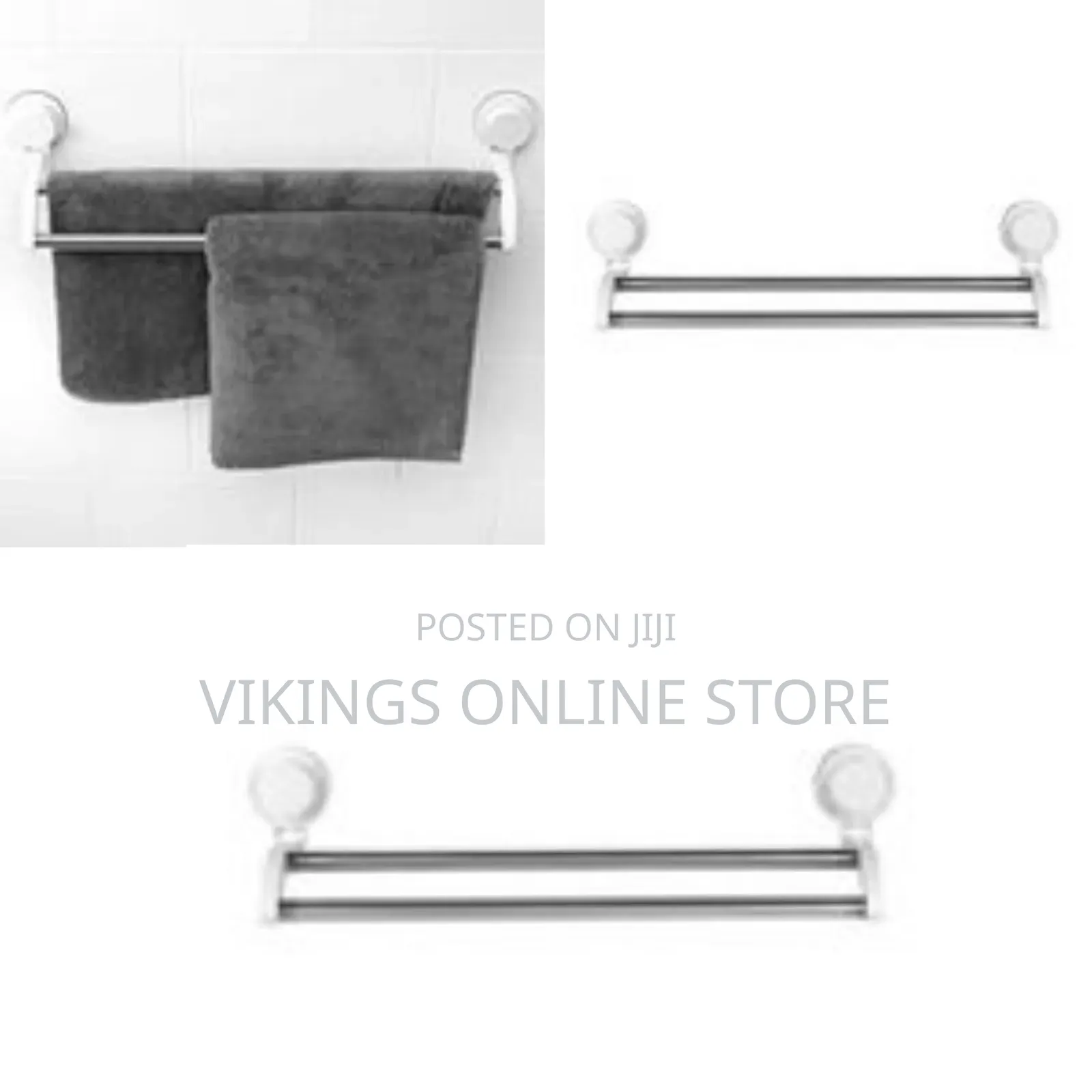 Bathroom Suction Double Towel Rack Rail, White