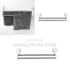 Bathroom Suction Double Towel Rack Rail, White