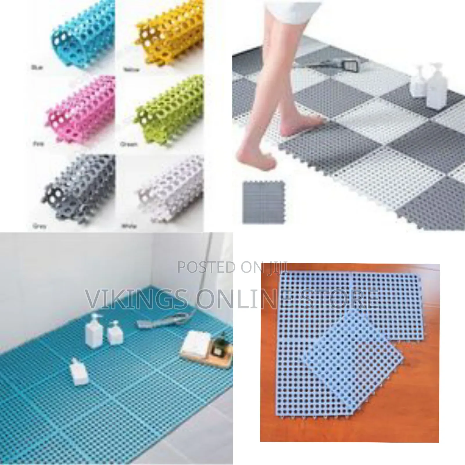 4pcs Interlocking Non Slip Bathroom Floor Tiles Rubber Mat for Toilet