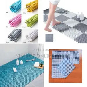 4pcs Interlocking Non Slip Bathroom Floor Tiles Rubber Mat for Toilet