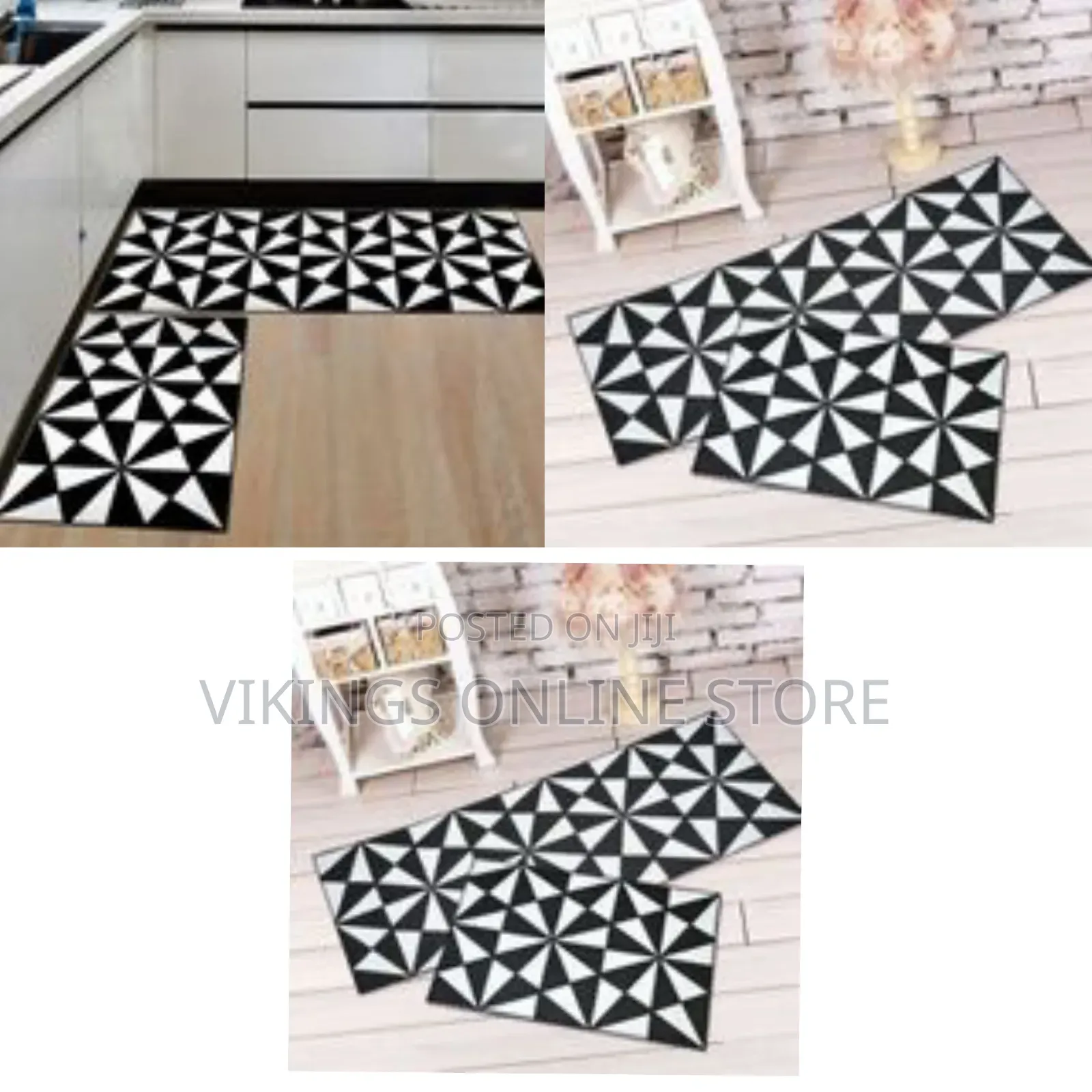 2pcs Non-Slip Bedroom Floor Kitchen Rugs Doormats Carpets- Black