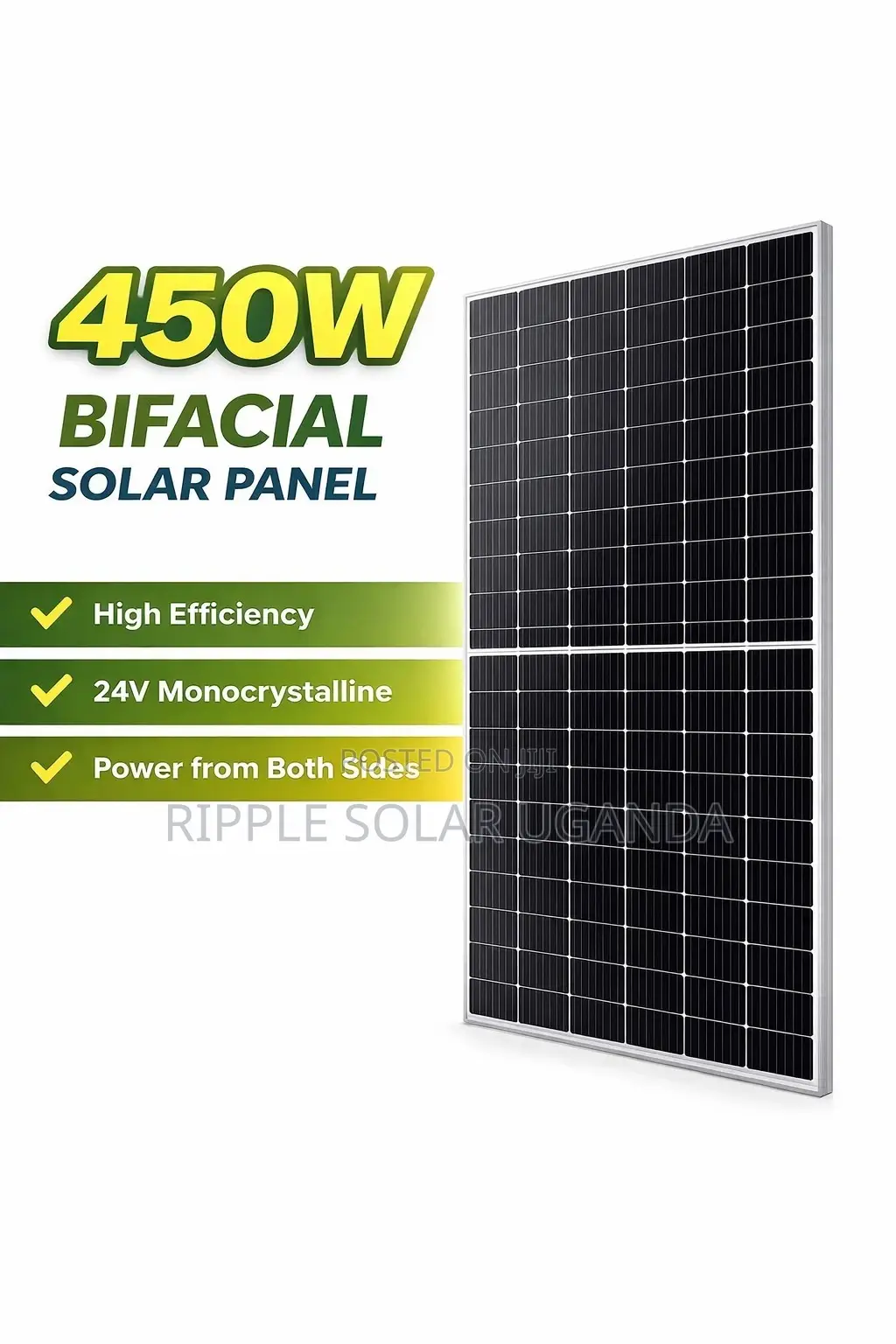 450w Bifacial Solar Panel 24v Mono Black High Efficiency Kampala