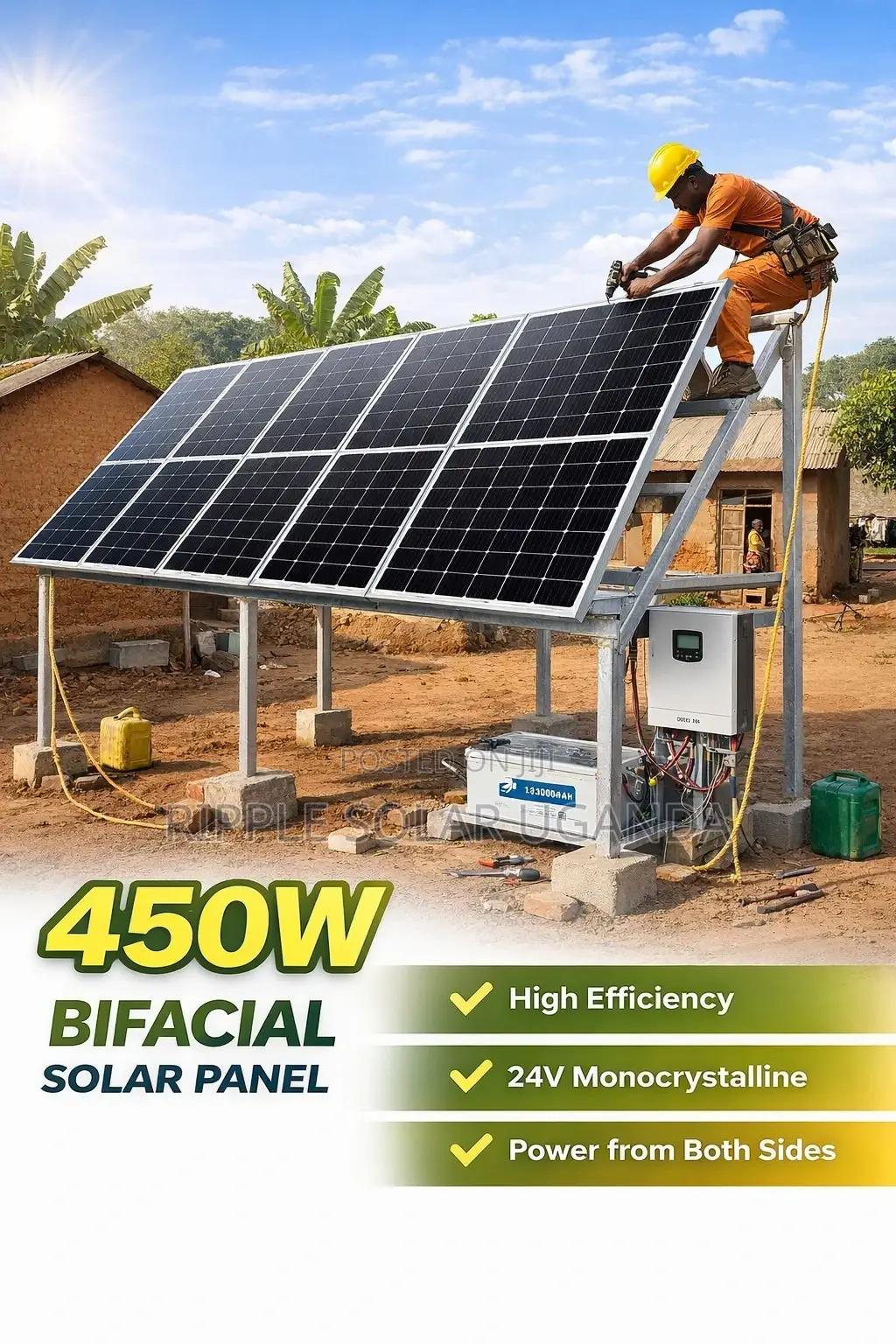 450w Bifacial Solar Panel 24v Mono Black High Efficiency Kampala