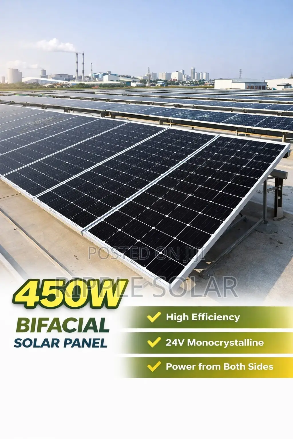 450w Bifacial Solar Panel 24v Mono Black High Efficiency Kampala