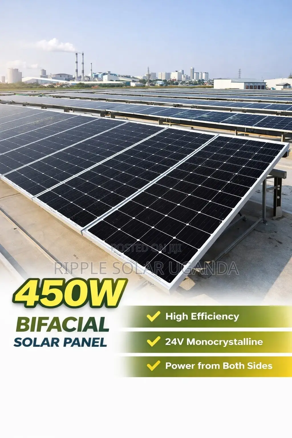 450w Bifacial Solar Panel 24v Mono Black High Efficiency Kampala