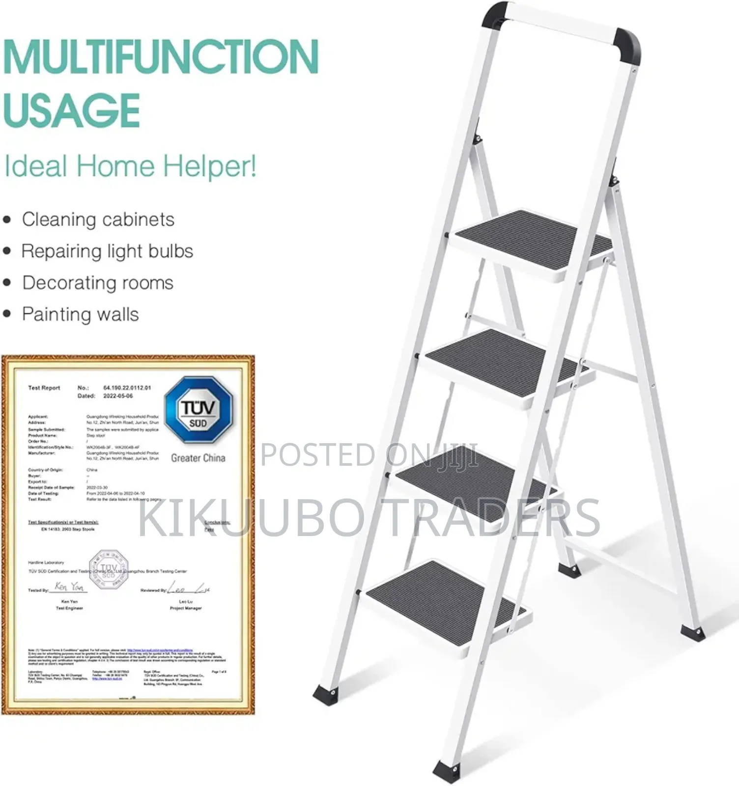 Step Stool 4 Steps, Folding Steps With Handrail, Folding Ladder