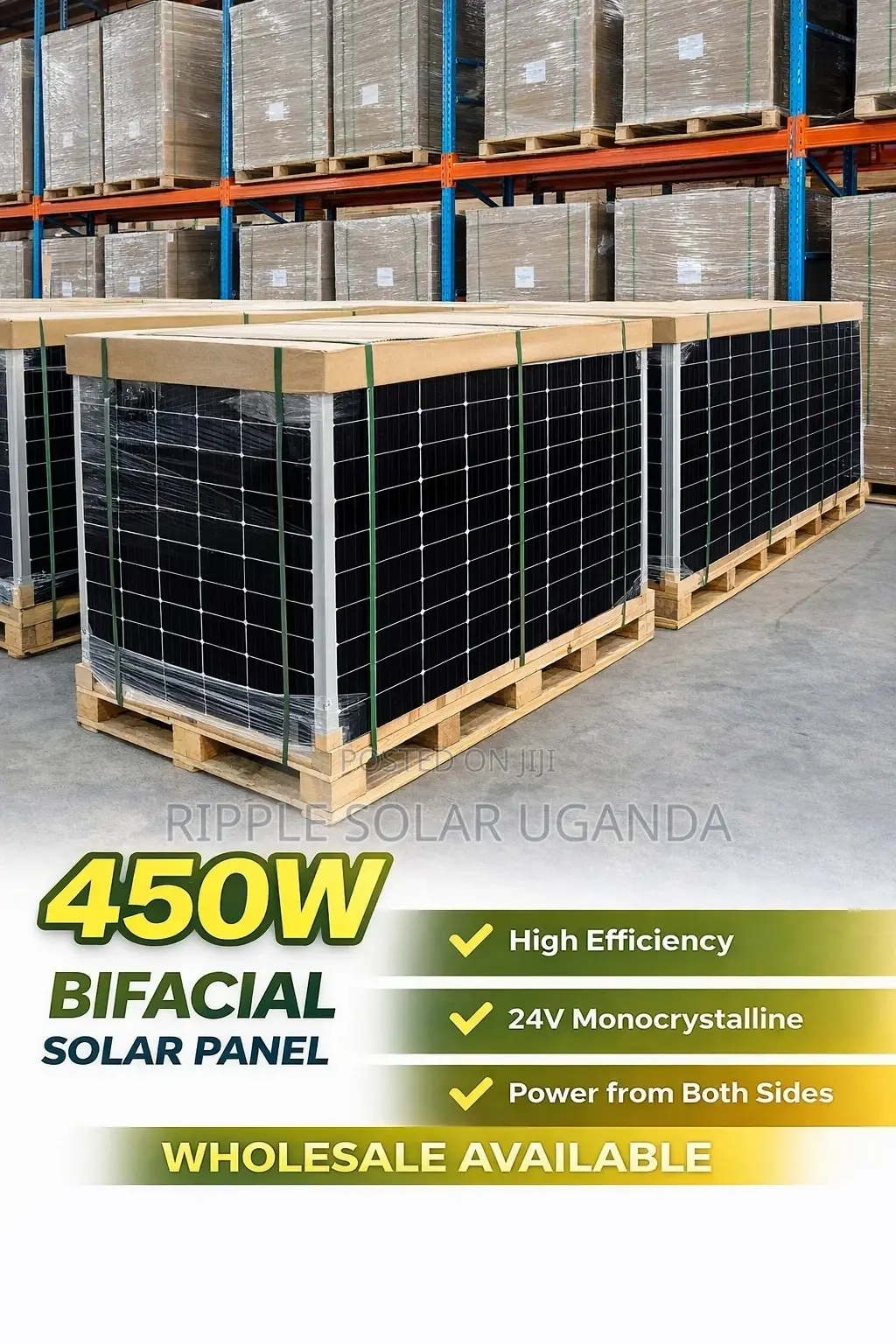 450w Bifacial Solar Panel 24v Mono Black High Efficiency Kampala