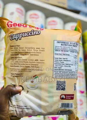 A Bag Of Good Day Cappuccino Instant Coffee With Chocolate Granules.