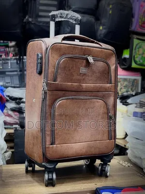 Vintage Brown Leather Trolley Suitcase