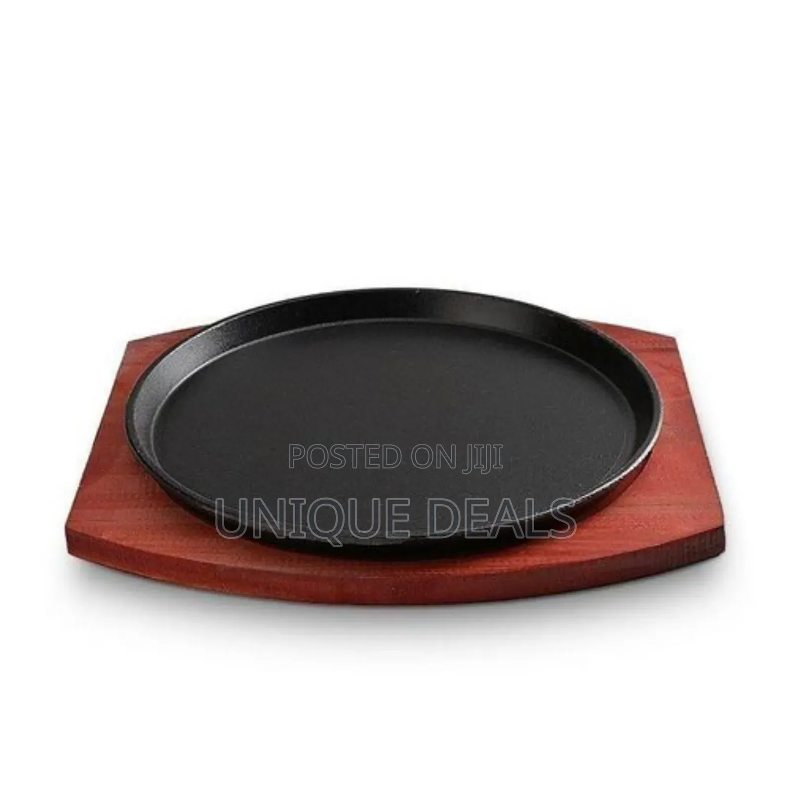 Round Sizzling Plate Cast Iron Plate With Thick Sturdy Wooden Base