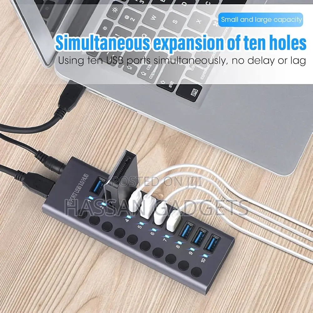 10 Port 60w Powered Usb Hub, Usb 3.0 Port Hub With Individual Power