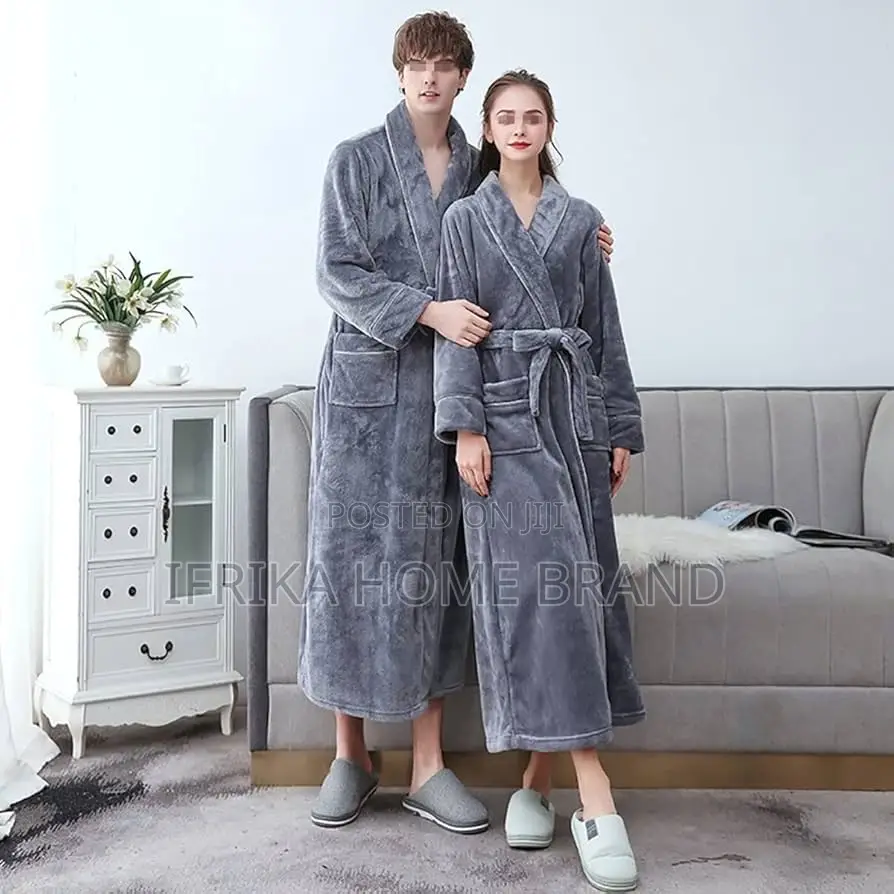 Unisex Bathrobe, Long Warm Thick Flannel Bathrobe, Robes Sleepwear