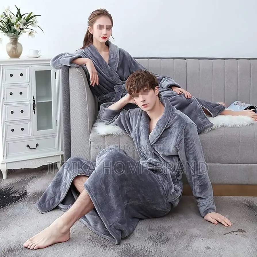 Unisex Bathrobe, Long Warm Thick Flannel Bathrobe, Robes Sleepwear