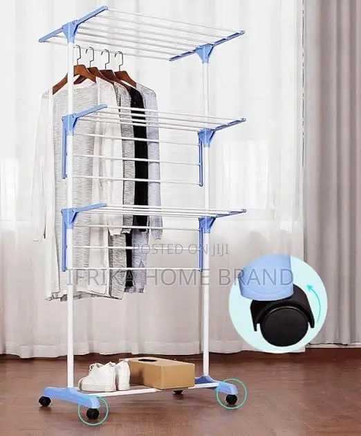 3 Tier Portable Folding Clothes Drying Rack Stainless Steel and Plasti