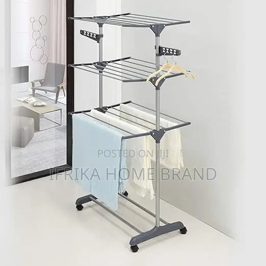 3 Tier Portable Folding Clothes Drying Rack Stainless Steel and Plasti