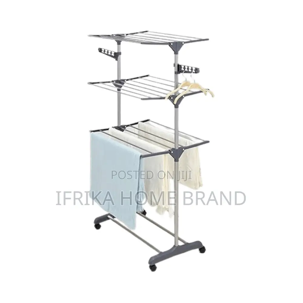 3 Tier Portable Folding Clothes Drying Rack Stainless Steel and Plasti