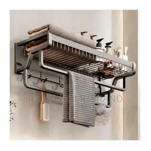 Wall Mounted Kitchen Bathroom Towel Rack Basket Shelf Storage Holder