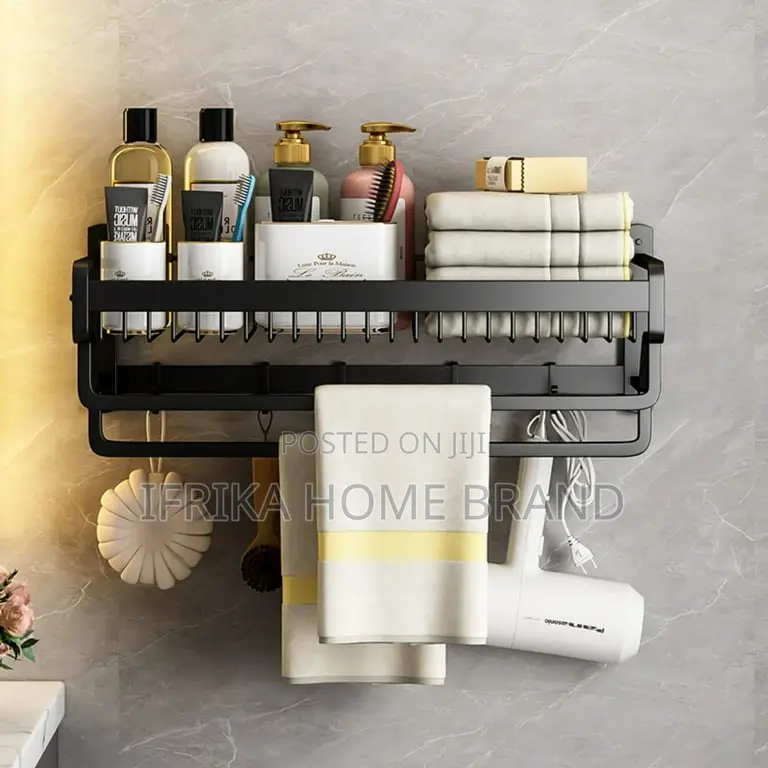 Wall Mounted Kitchen Bathroom Towel Rack Basket Shelf Storage Holder
