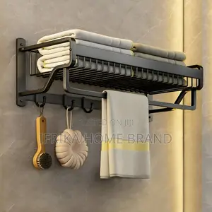 Wall Mounted Kitchen Bathroom Towel Rack Basket Shelf Storage Holder