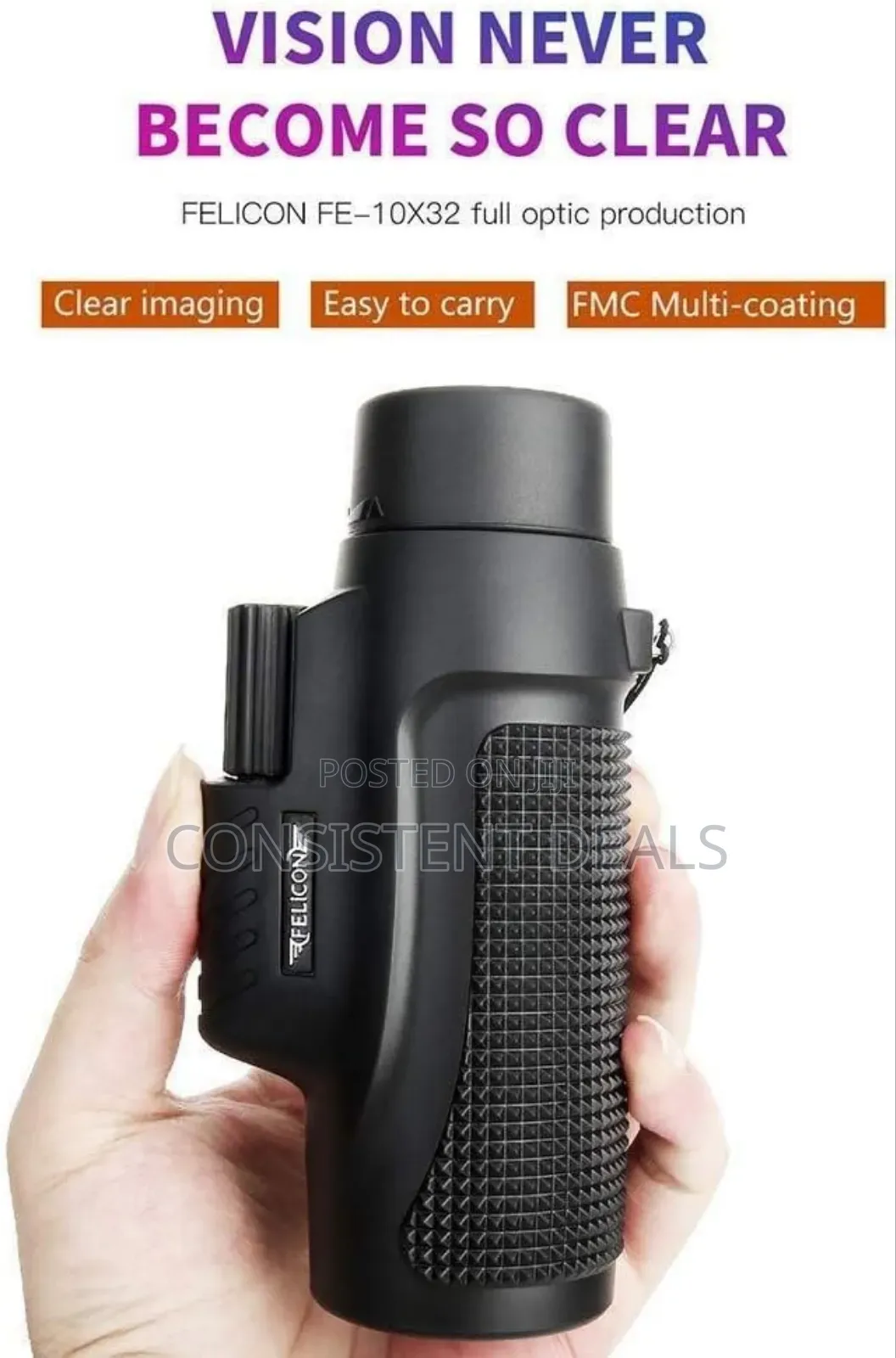 Black Waterproof Monocular 10x32 Telescope
