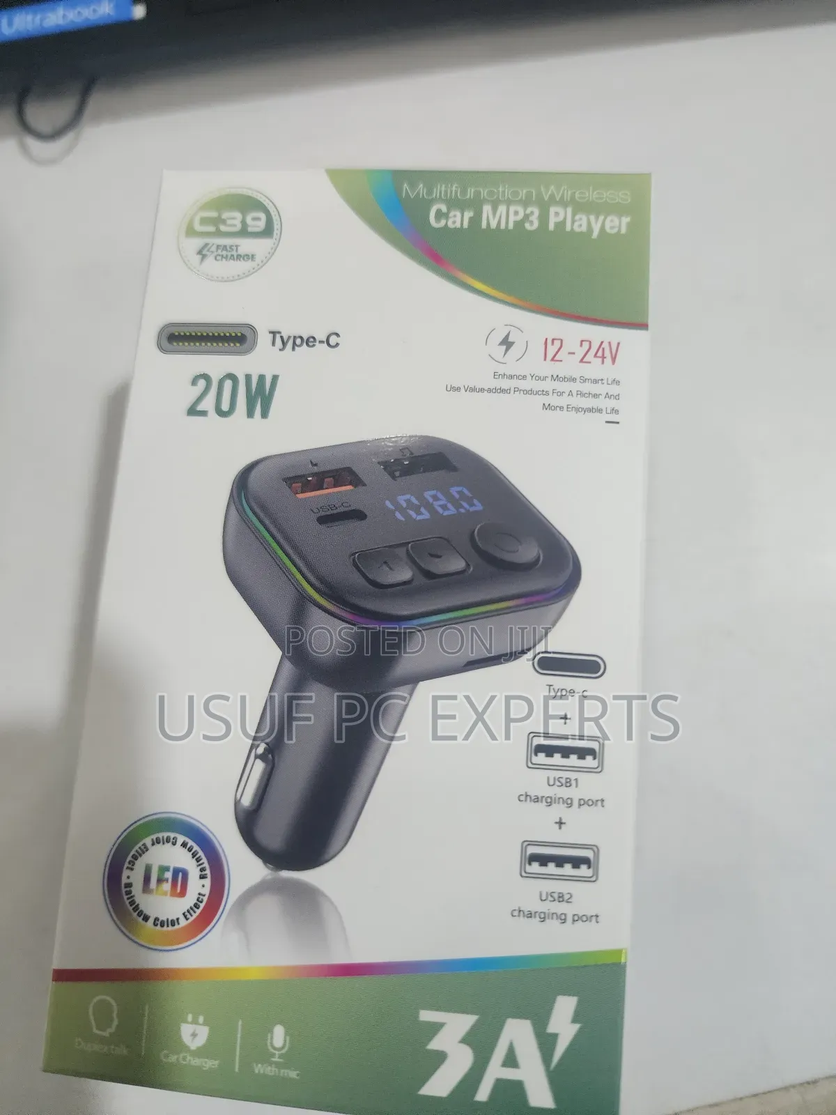 20 W Fast Car Charger With Type C and Usb Ports