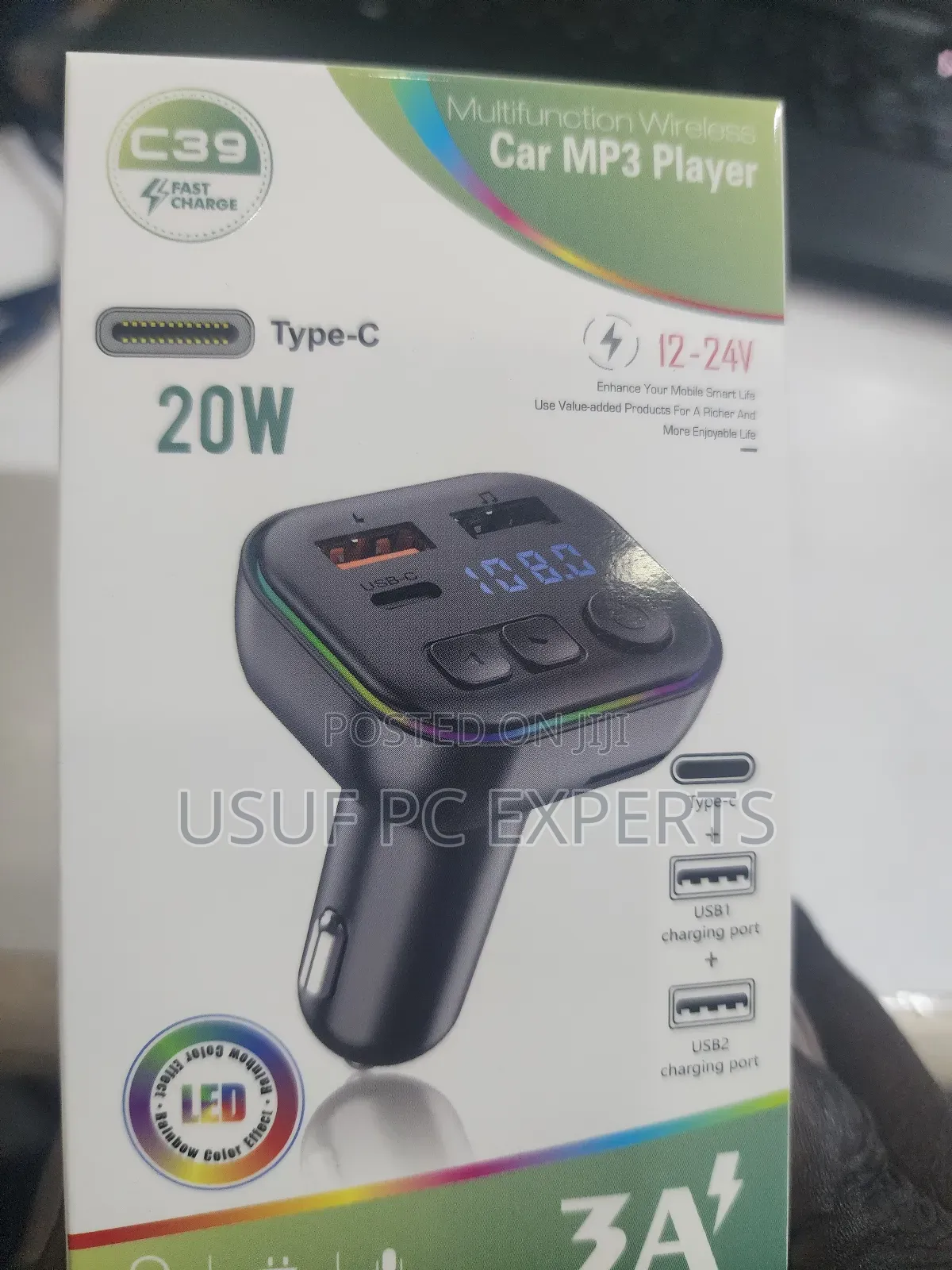 20 W Fast Car Charger With Type C and Usb Ports