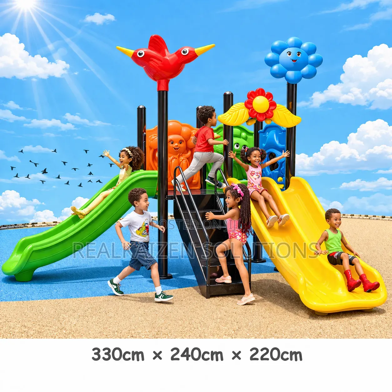 Kids Outdoor Playground Set With Dual Slides Climbing Platform