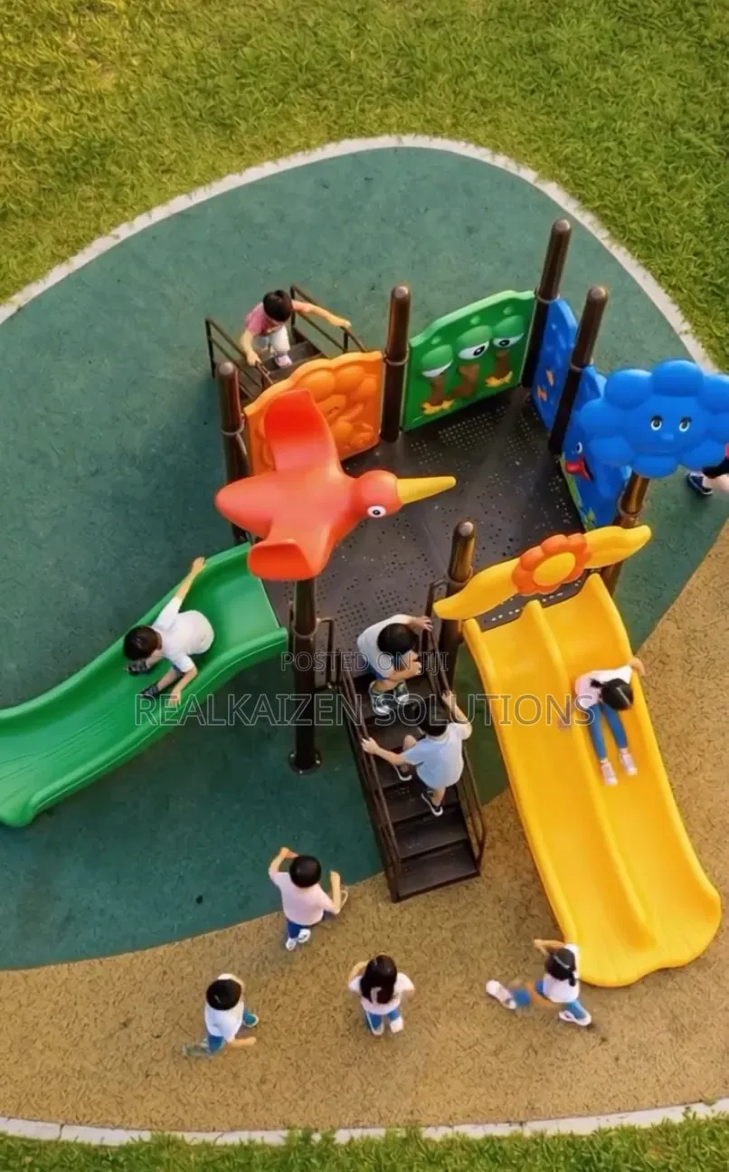 Kids Outdoor Playground Set With Dual Slides Climbing Platform