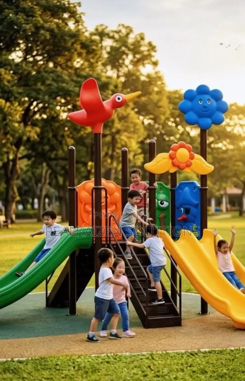 Kids Outdoor Playground Set With Dual Slides Climbing Platform