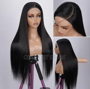 Human Hair-Straight Black Wig 24 Inch
