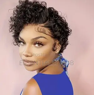 Human Hair-Short Pixie Curly Black Wig