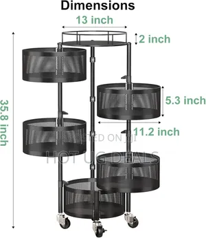 5 Tier Fruit Vegetable Basket for Kitchen, Rotating Storage Rack