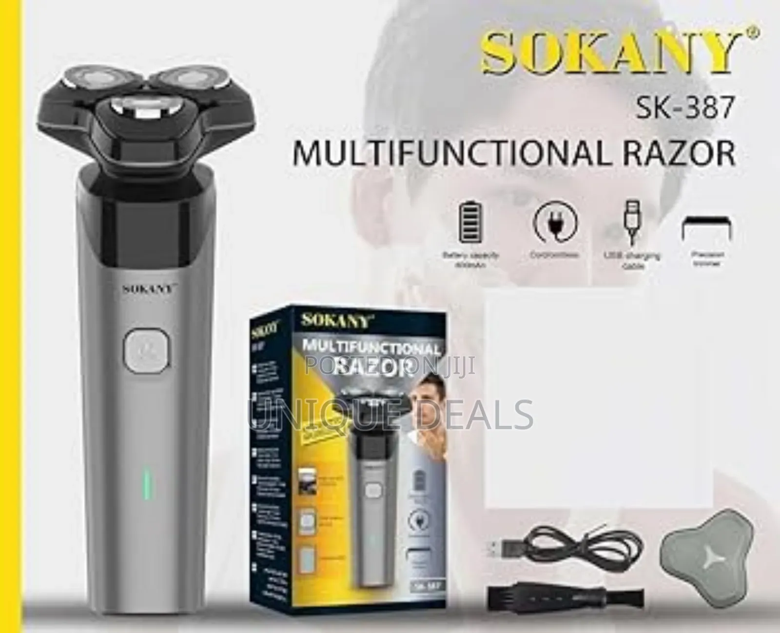 Sokany Sk-387 Rotary Electric Razor Rechargeable Shaver - Black