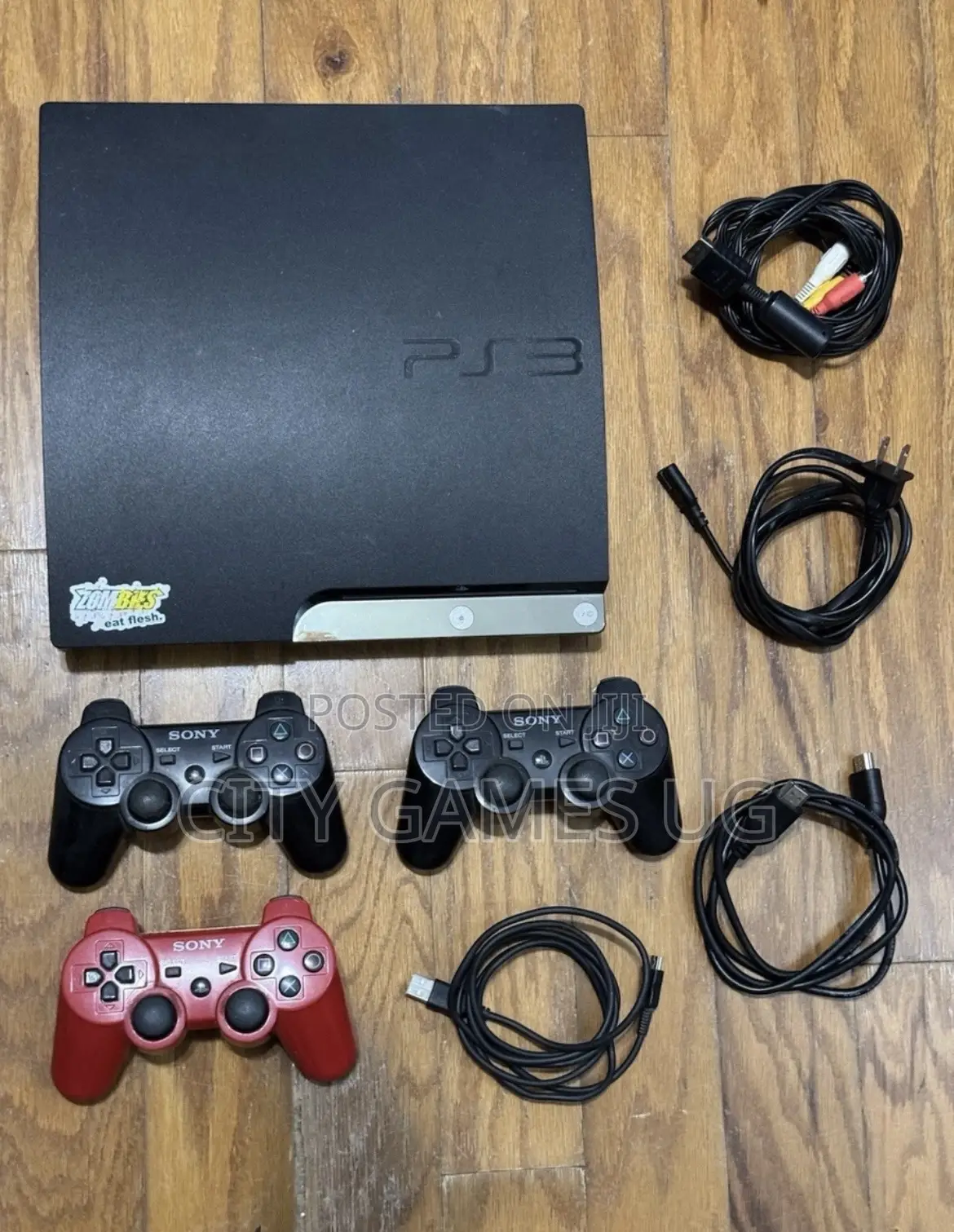 Playstation 3 Console - 2 Black Controllers 1 Red Controller