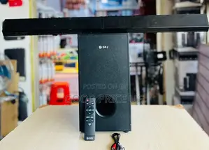 SPJ Audio System Featuring a Soundbar and a Wired Subwoofer.