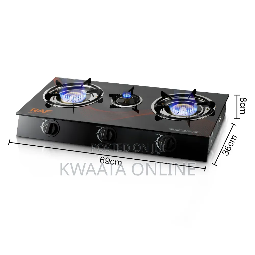 Raf Ignition Cooker 3 Burners Gas Stove With Glass Top